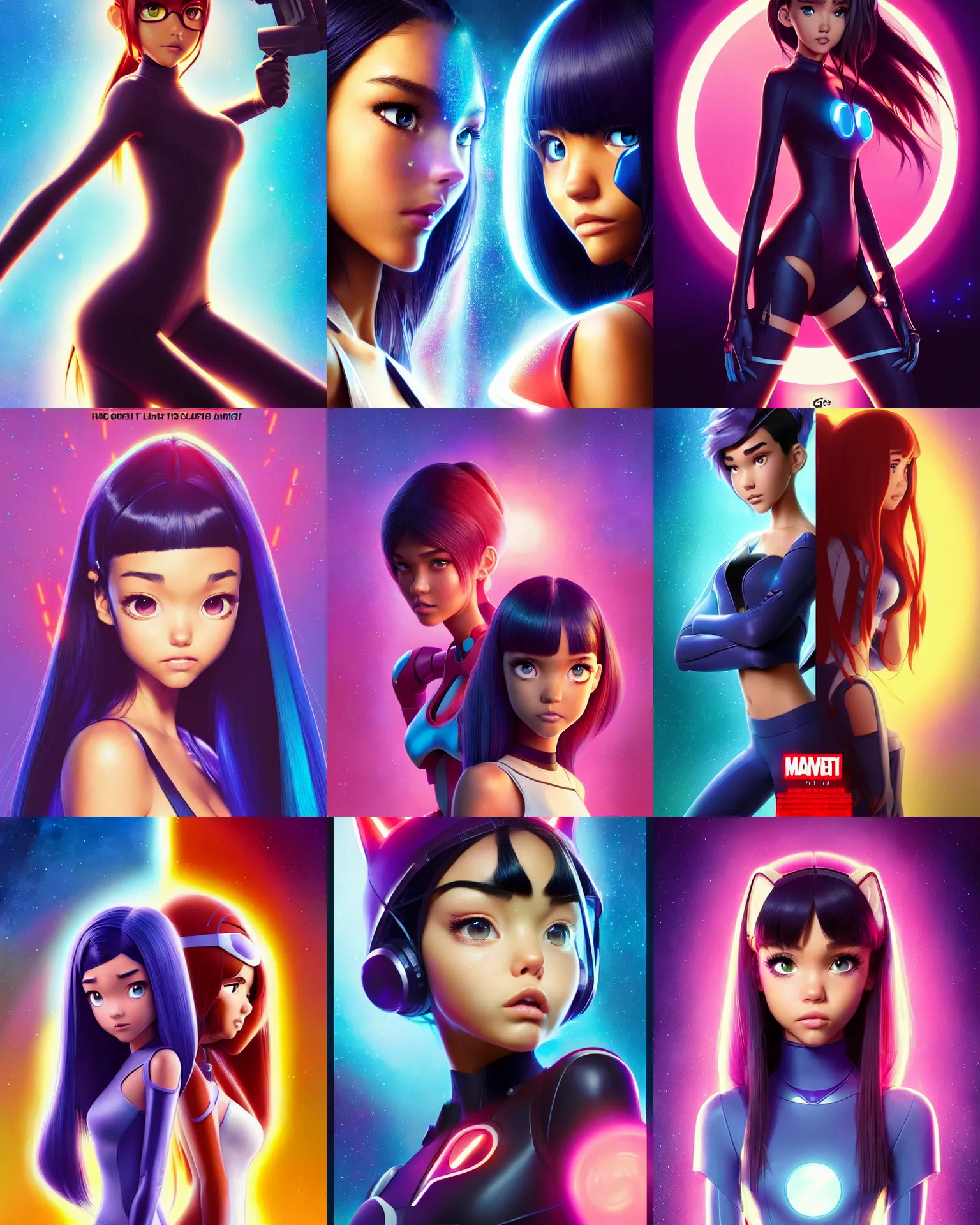 Prompt: sci - fi pixar anime movie poster portrait photo of madison beer, jessica alba : : as catgirl woman by weta, marvel : : by greg rutkowski, wlop, ilya kuvshinov, rossdraws, artgerm, leeloo, rave makeup, unreal engine, sweaty, glitter, pearlescent, morning, disney, : :