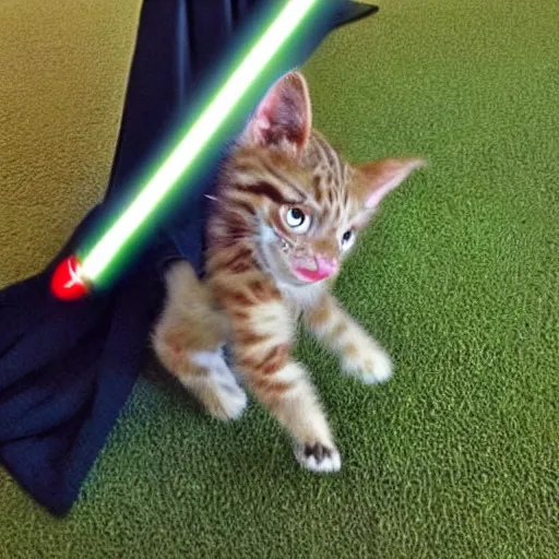 Image similar to Jedi Padawan kitten learning how to use a lightsaber