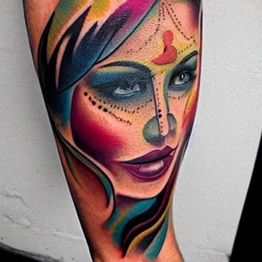 Image similar to tattoo on female face, epic, colorful, beautiful, intricate detail