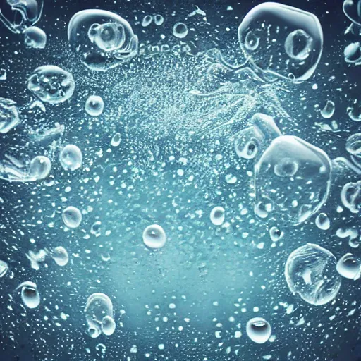 Prompt: army of air bubbles under water, fantasy