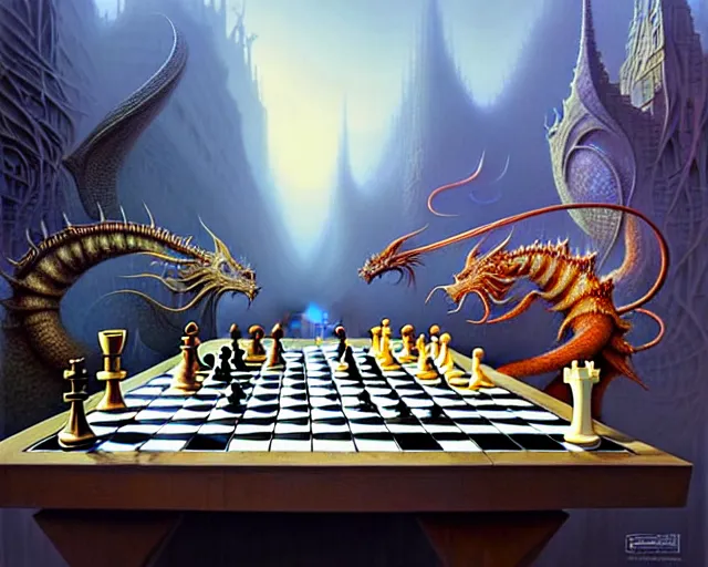 Image similar to street view a chess board filled with chess pieces, fantasy landscape made of fractals facing each other, ultra realistic, wide angle, intricate details, the fifth element artifacts, highly detailed by peter mohrbacher, hajime sorayama, wayne barlowe, boris vallejo, aaron horkey, gaston bussiere, craig mullins