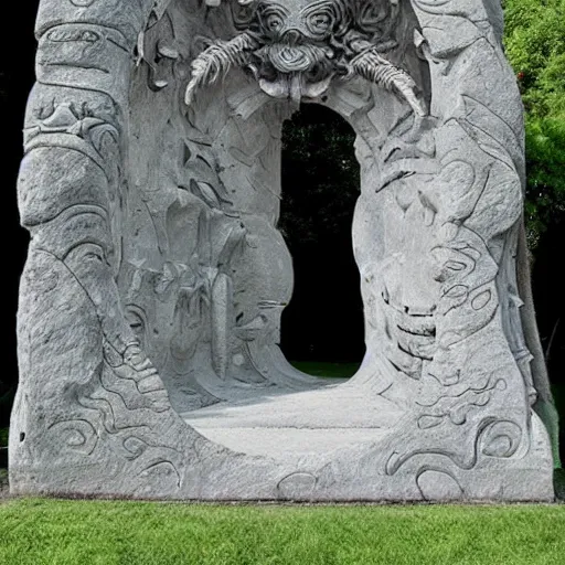 Image similar to a gateway to heaven in a surreal and organic stone monument to cthulhu