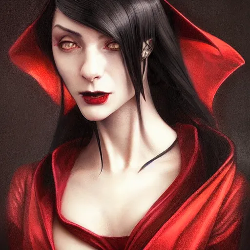 Image similar to perfectly - centered - portrait - photograph of evil sinister vampire, the perfect human female specimen, intricate, elegant, super highly detailed, professional digital painting, artstation, concept art, smooth, sharp focus, no blur, no dof, extreme illustration, unreal engine 5, 8 k, art by artgerm and greg rutkowski and alphonse mucha loish and wlop