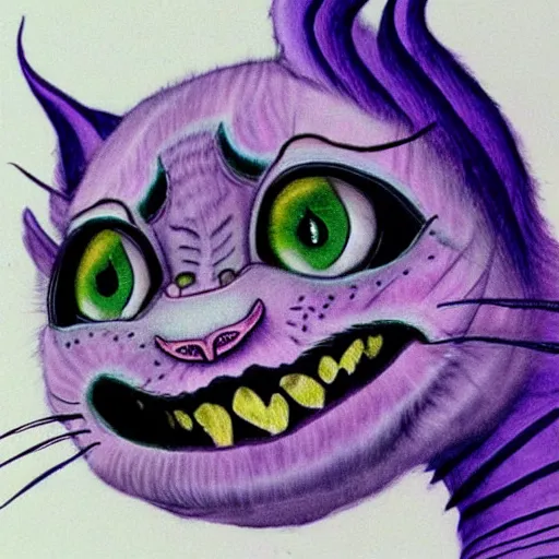 Image similar to cheshire cat from alice in wonderland as drawn by savlador dali