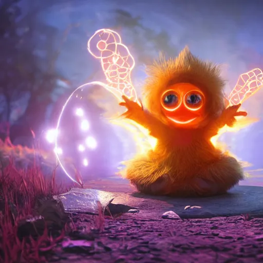 Image similar to fire mage casting a spell expressive eyes, floating, rbc, bunny, radiolaria, protophyta, micro - organisms, center frame, symmetric, rim light, marine microbiology, bioluminescence, electric, fur, soft, concept art, intricate details, highly detailed, colorful, photorealistic, disney pixar, octane render,