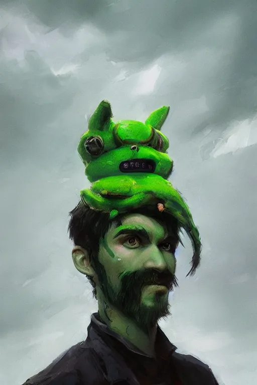 Image similar to a fancy portrait of jacksepticeyes green septic sam mascot by Greg Rutkowski, Sung Choi, Mitchell Mohrhauser, Maciej Kuciara, Johnson Ting, Maxim Verehin, Peter Konig, final fantasy , 8k photorealistic, cinematic lighting, HD, high details, atmospheric , trending on artstation