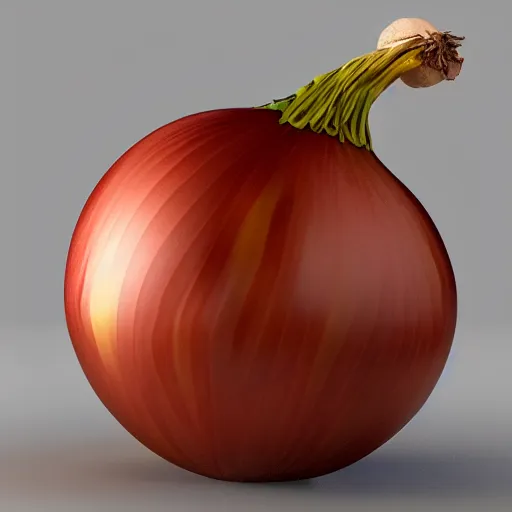 Image similar to 3d render, onion crying art, 2d