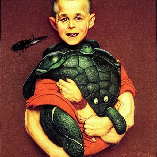 Prompt: anthropomorphic turtle hero by norman rockwell