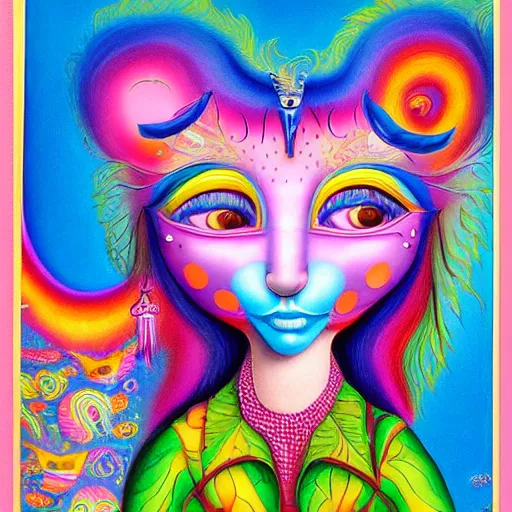 Image similar to surreal Lisa frank cartoon character, artwork by Daniel Merriam,