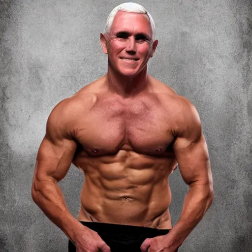 Prompt: a photo of a shirtless, absolutely, shredded, muscular, mike pence, holding a baseball bat. professional photo shoot.