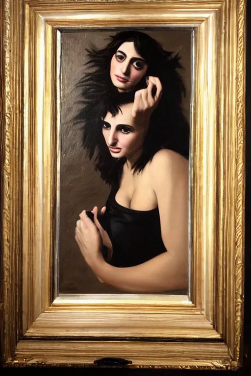 Prompt: oil painting, portrait of penelope cruz, artwork by caravaggio