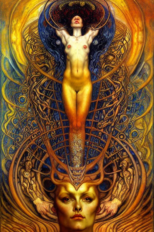 Image similar to Divine Chaos Engine by Karol Bak, Jean Delville, William Blake, Gustav Klimt, and Vincent Van Gogh, symbolist, visionary