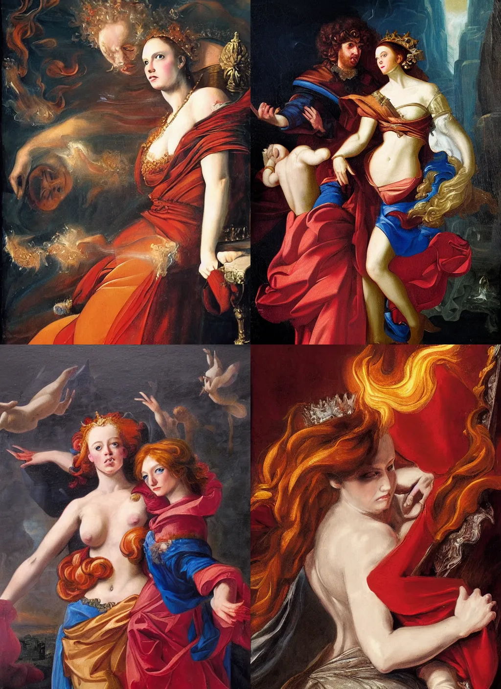 Prompt: baroque painting of The princess of fire and ice