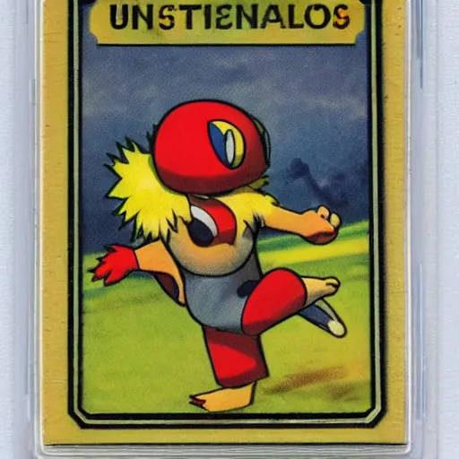 Image similar to a 1 9 4 5 pokemon card, unique design