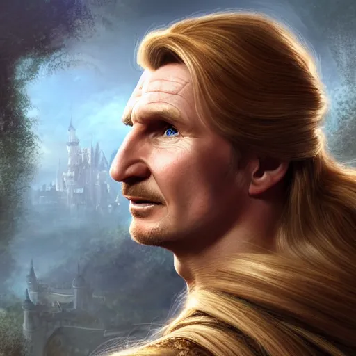 Prompt: liam neeson as rapunzel ( ( ( disney ) ) ), digital painting, extremely detailed, 4 k, intricate, brush strokes, mark arian, artgerm, bastien lecouffe - deharme