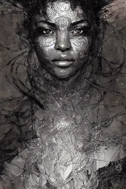 Prompt: portrait of makima from chainsawman, pen and ink, intricate line drawings, by craig mullins, ruan jia, kentaro miura, greg rutkowski