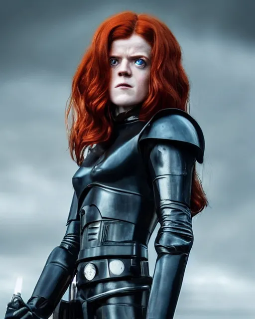 Prompt: rose leslie portraying a beautiful mara jade from star wars legends, in a black suit, without lightsaber, movie, hyper realistic, hollywood promotional image, imax, 8 k