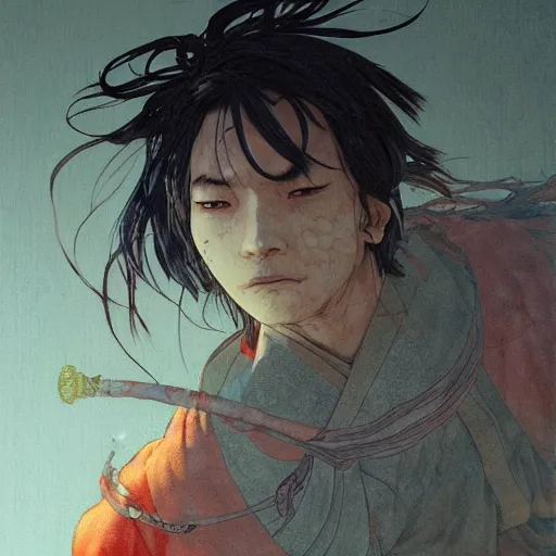 Image similar to prompt : sekiro soft light painted by james jean and katsuhiro otomo and erik jones, inspired by akira anime, smooth face feature, intricate oil painting, high detail illustration, sharp high detail, manga and anime 1 9 9 9