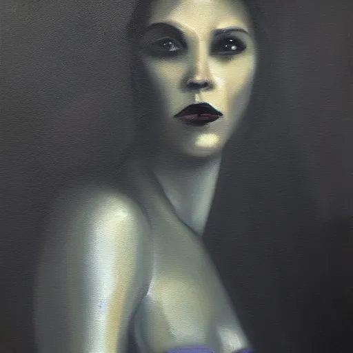 Image similar to macabre, female, noir oil painting, dark, dramatic lighting, shadow,