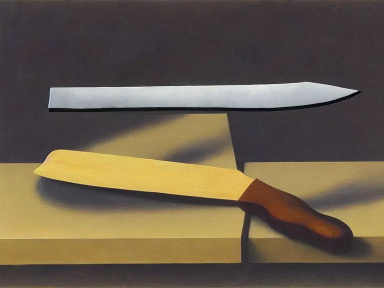 Image similar to knives, painting by rene magritte, high detail, high resolution