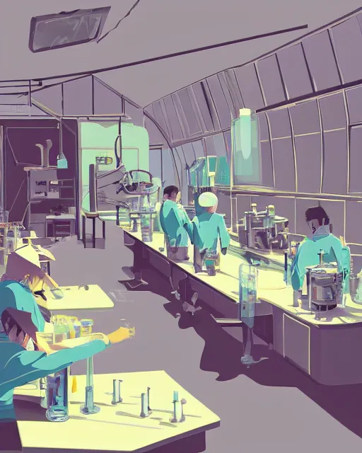 Prompt: science lab. clean cel shaded vector art. illustration art by makoto shinkai and and john berkey