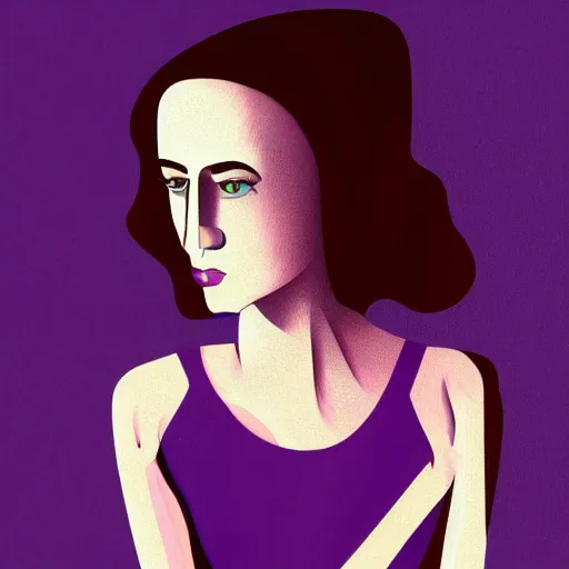 Prompt: neo - noir, cell shaded, portrait of a woman in a purple dress, dark background, moody lighting, detailed