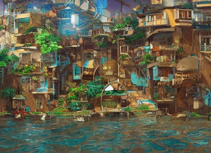 Image similar to art nouveau favela, underwater environment, scenery, professional, award - winning, trending on artstation, hyper detailed, realistic, beautiful, emotional, shiny, golden, picture