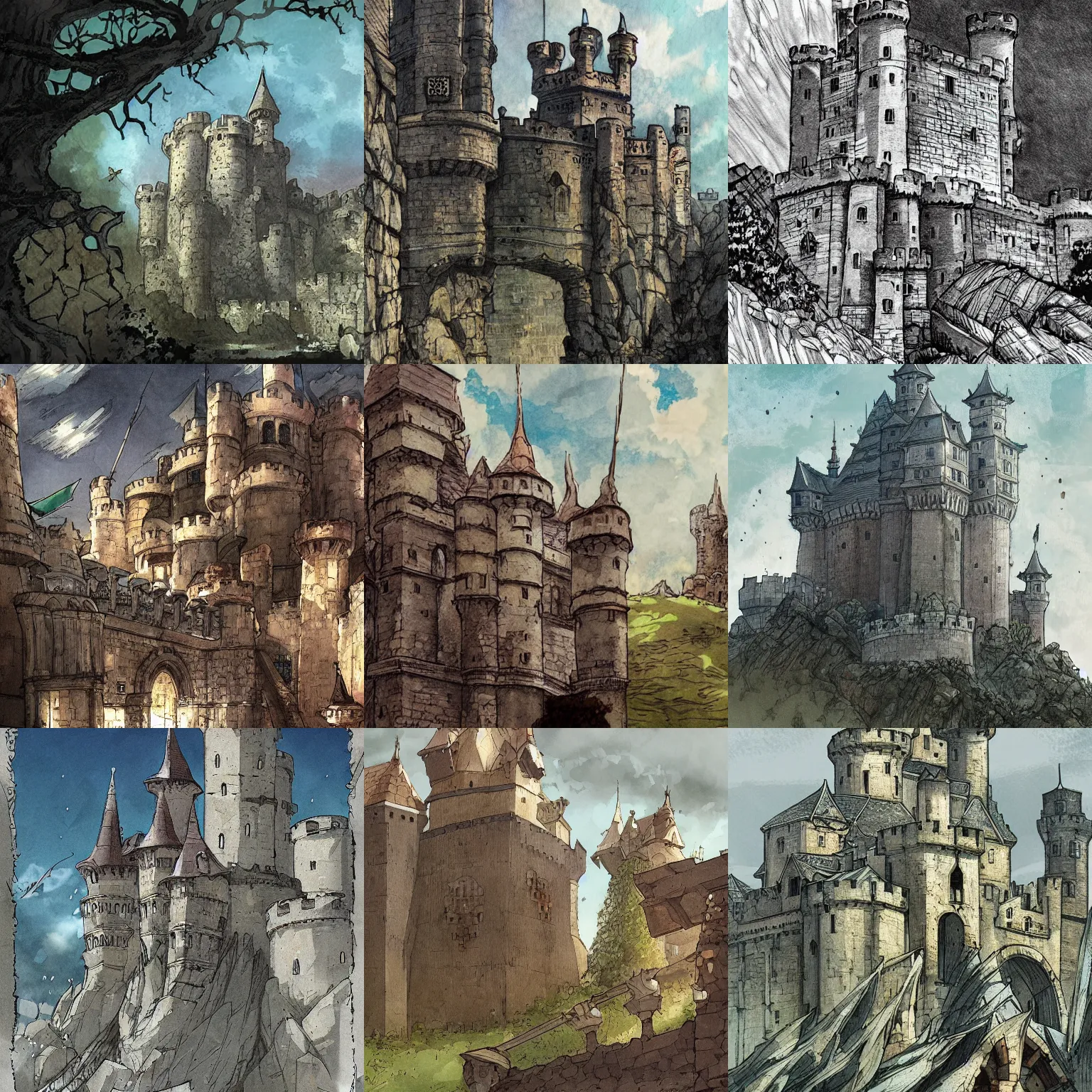 Prompt: medieval castle, by posuka demizu