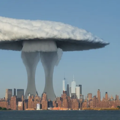 Prompt: A huge duck is destroying a New York with a nuclear explosion in the background