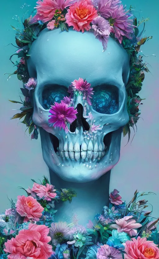 Prompt: a beautiful oil painting hyperrealism of a beautiful woman, skull makeup, flowers, floral headdress, 8 k resolution, octane render, trending on artstation, by gediminas pranckevicius, volumetric light 2 blue fractal thunder glow by dan mumford, anaglyph effect, laurie lipton