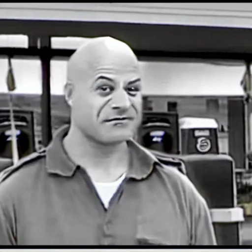 Prompt: CCTV footage of Mr. Clean robbing a gas station