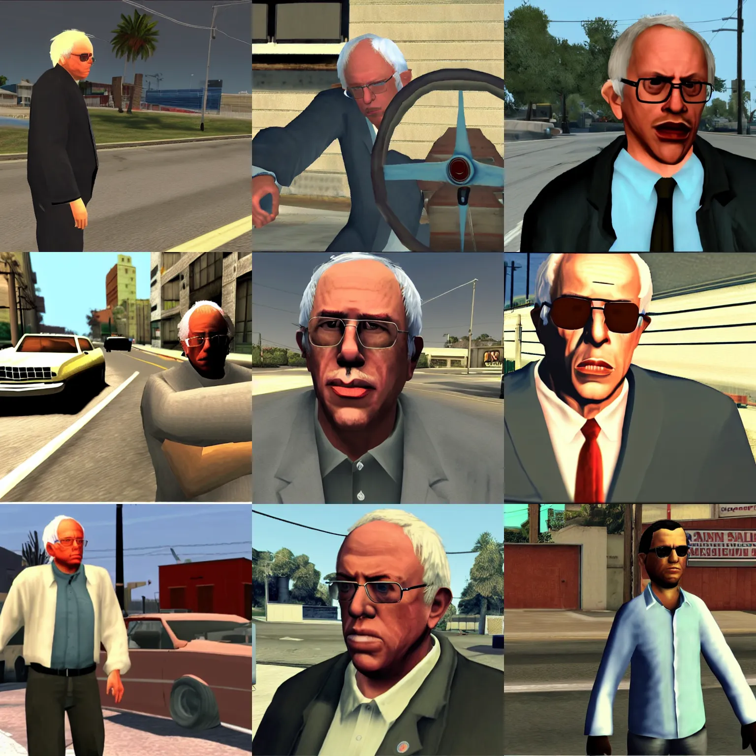 Prompt: bernie sanders in gta san andreas, screenshot from the game, ps 2 quality