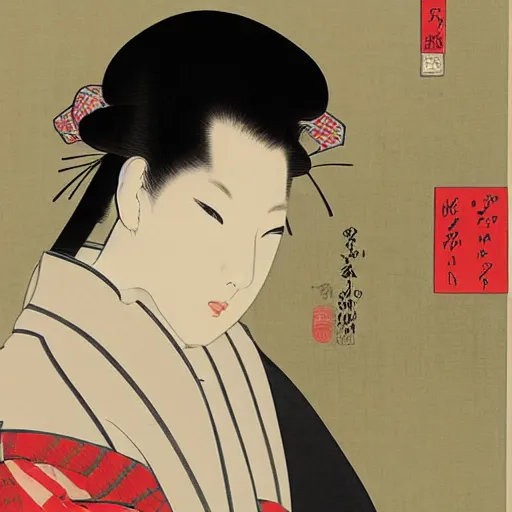 Image similar to mentor and student, digital art, utamaro kitagawa style