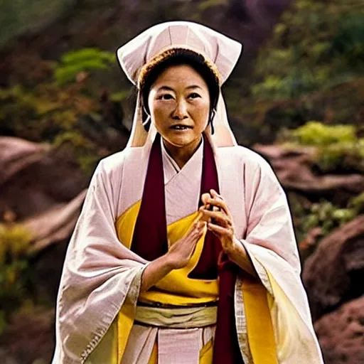 Image similar to Priest Tripitaka played by Masako Natsume on a pilgrimage to India to fetch holy scriptures and save the world, IMAX Movie Still