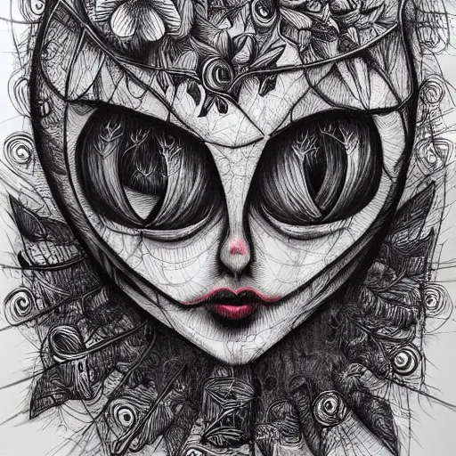 Prompt: dystopian charcoal drawing of webs in a red flower by jeremiah ketner | horror themed | creepy