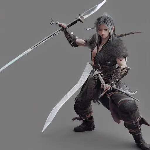 Image similar to Kain from final fantasy wielding a spear, unreal engine, 4k octane render