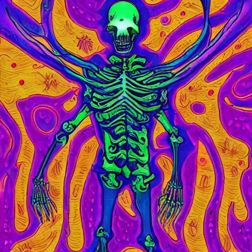 a psychedelic portrait of omin dran, skeletal, mind | Stable Diffusion ...