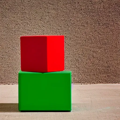 Prompt: a red cube on top of a green cube