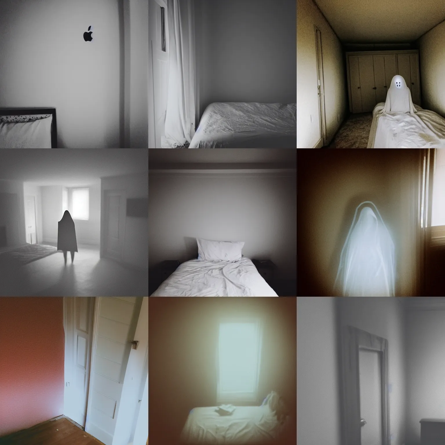 Prompt: iphone camera photo of a ghost in a bedroom