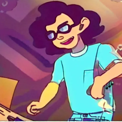 Image similar to A still of Steven Quartz from Steven Universe in a Weezer Music Video low quality, vhs quality,