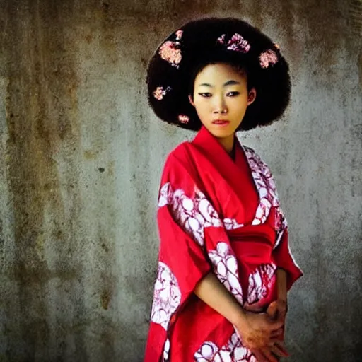 Image similar to “ afro - asian female shrine maiden. photograph. award winning. ”