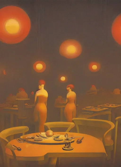 Image similar to spherical lava people at restaurant Edward Hopper and James Gilleard, Zdzislaw Beksinski highly detailed
