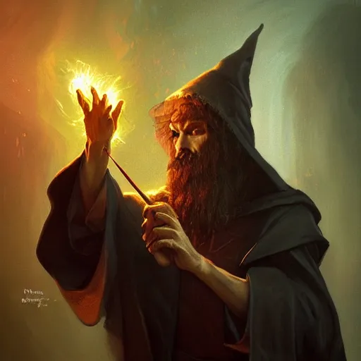 Image similar to a beautiful panting of a dark wizard casting a spell, alchemist lab, hyperrealistic, cinematic atmosphere, epic, artstation, moebius