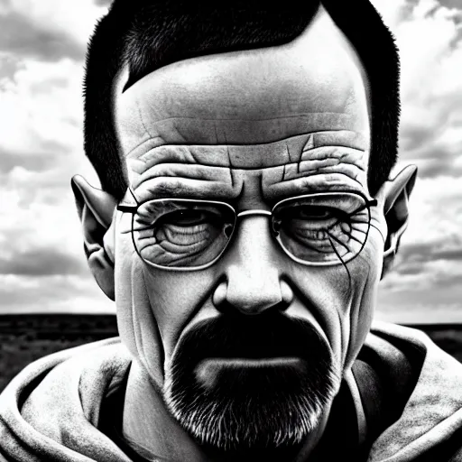 Prompt: breaking bad hank staring at camera, close - up 4 k horror black and white photography midnight