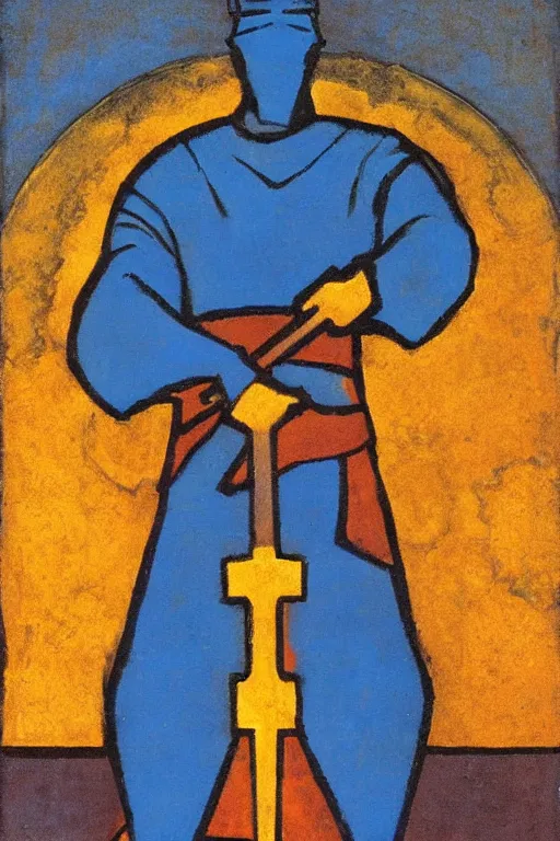 Image similar to thor holding the hammer, marvel, artwork by nicholas roerich,