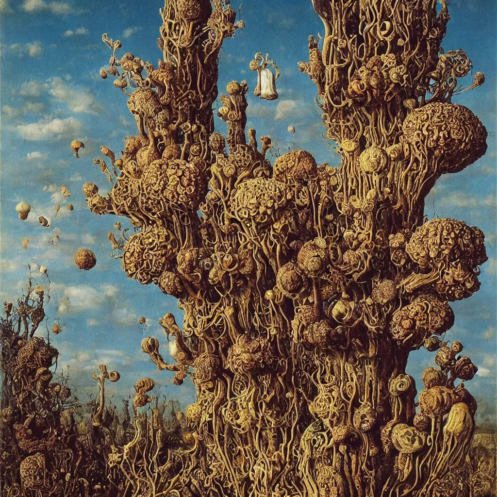 Prompt: a single colorful! ( lovecraftian ) fungus gothic tower white! clear empty sky, a high contrast!! ultradetailed photorealistic painting by jan van eyck, audubon, rene magritte, agnes pelton, max ernst, walton ford, andreas achenbach, ernst haeckel, hard lighting, masterpiece