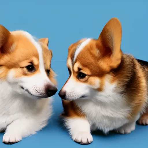 Prompt: “ Two small corgis with large butts, solid light blue background, 4K UHD image”