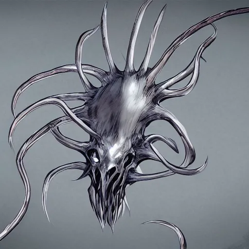 Image similar to concept art of sliver creature, mtg, hyper realistic, fantasy, tendrils, one claw