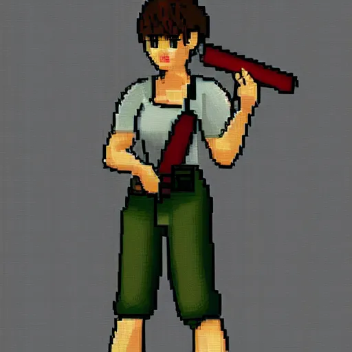 Prompt: Pixel art of Rebecca Chambers from the Resident Evil series
