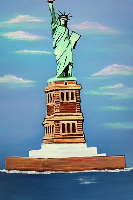 Image similar to bob ross painting of new york statue of liberty